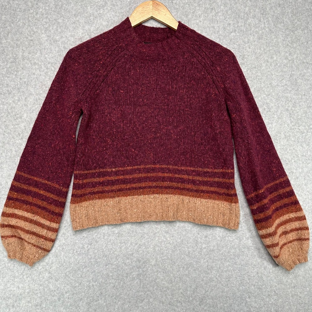 Smartwool Merino Wool Blend Speckled Crew Neck Sweater Balloon Sleeve Striped XS
